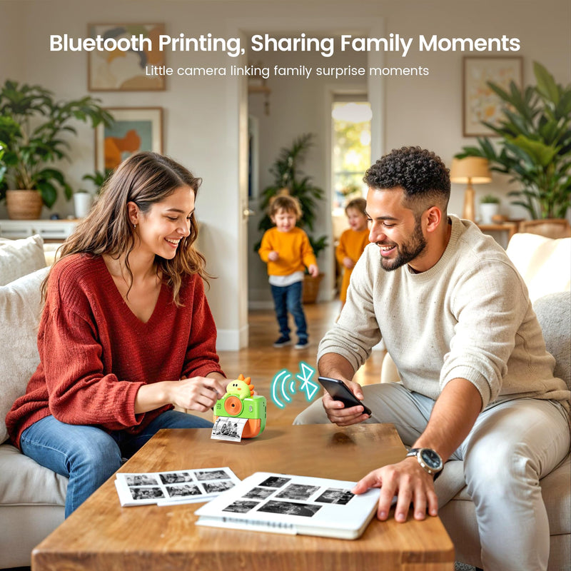 Dinosaur Camera for Kids, Kids Camera Instant Print, Bluetooth Kid Cameras Printer as Birthday Gifts for 2 to 11 Years Old Boys, Cameras for Kid with Sticker Paper, Dinosaur Toys for Toddlers