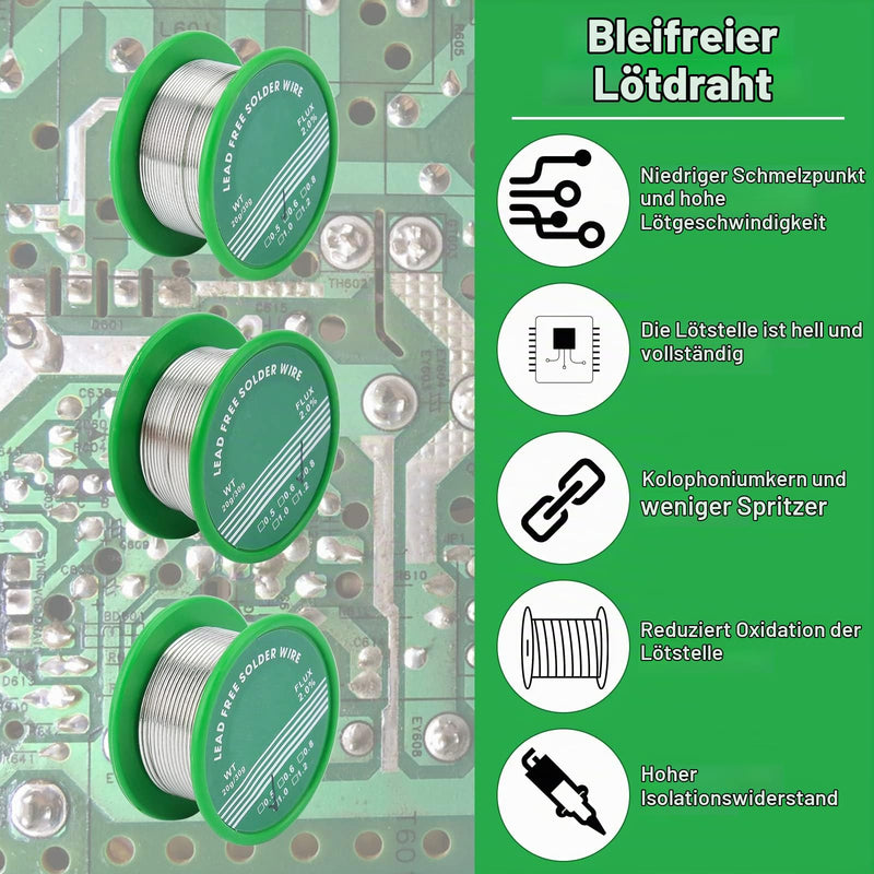 3 Rolls Solder 0.6 mm/0.8 mm/1.0 mm Soldering Wire Electronic, Solder Wire with Rosin Core, Lead-Free Rosin Core for Electric Soldering Repairs DIY