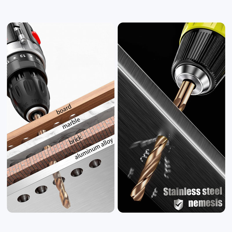 Cobalt Drill Bit 7/16" Twist Drill Bits, M35 High Speed Steel Jobber Length Drill Bit, 135 Degree Tip for Hard Metal, Stainless Steel, Cast Iron with Index Storage Case, Pack of 5 pcs 7/16 in(5pcs)