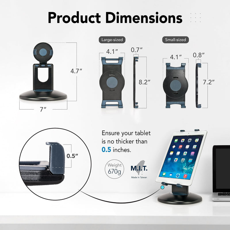 EHO Tablet Kiosk Stand, 360° Rotating Commercial Tablet Stand, Retail Kiosk, 6"-13" (Screens) Adapter Universal Holder for iPad, Air, Mini, Microsoft Surface, Most Tablets - Black