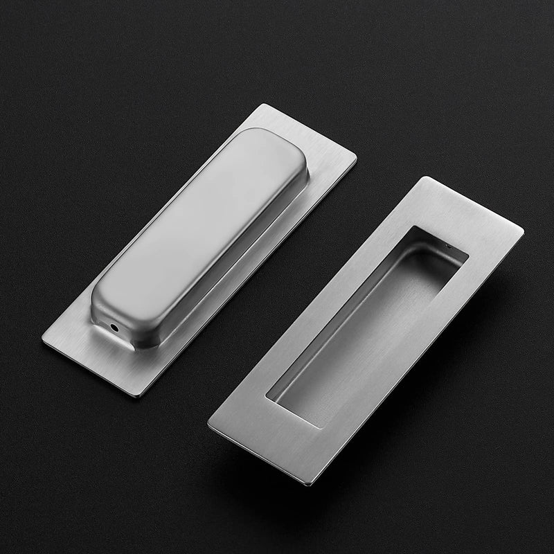 Ravinte Sliding Closet Door Handles Flush Pulls Recessed Finger Pulls for Sliding Barn Door Sqaure Cabinet Handles Stainless Steel (Brushed Nickel, 150mm, 4 Pack) Brushed Nickel