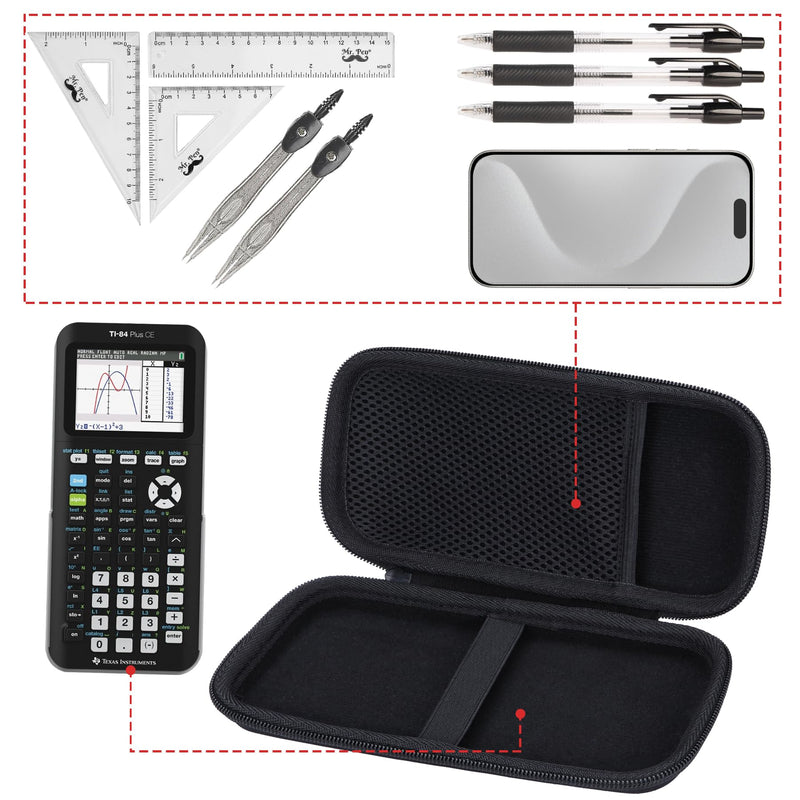 Hard Case Compatible with Texas Instruments TI-84 Plus CE/TI-84 Plus/TI-Nspire CX II CAS/TI-Nspire CX II/TI-83 Plus/TI-89 Titanium/TI-85 / TI-86 Color Graphing Calculator (Black) Black Case