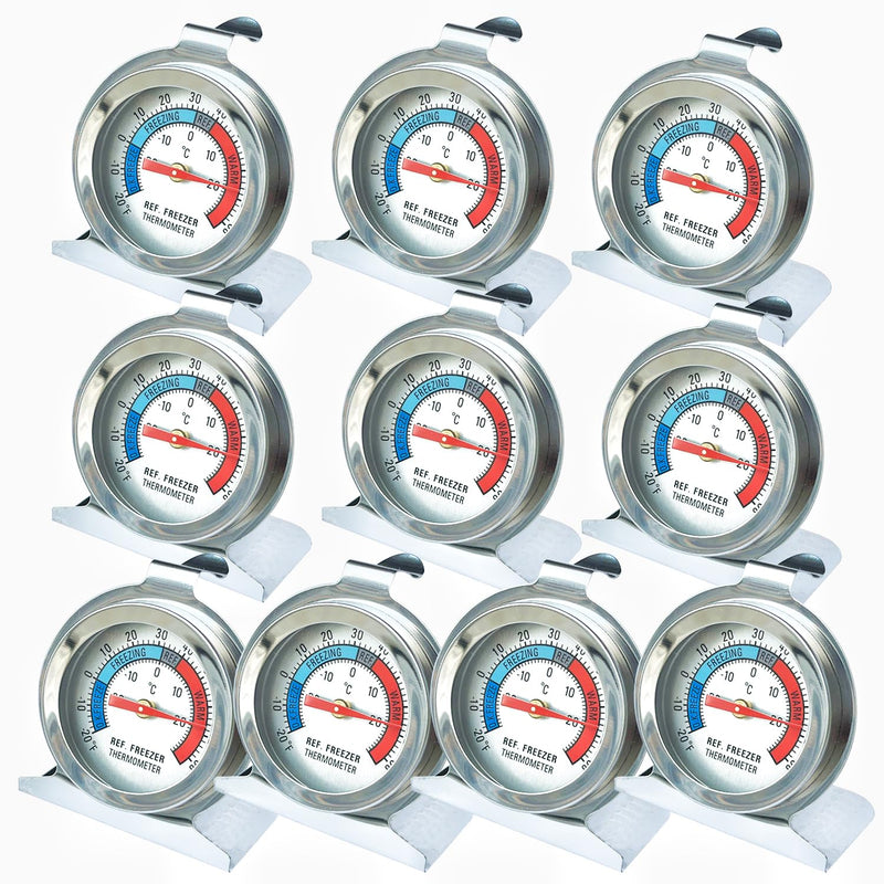 10 Pack Refrigerator Freezer Thermometer, Classic Series Stainless Steel Large Dial Thermometer for Refrigerator Fridge Freezer Cooler 10