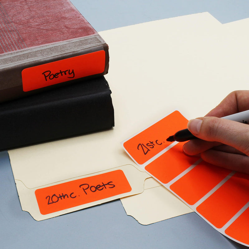 ChromaLabel 1 x 3 Inch Removable Color Code Rectangle Labels, 150 Stickers per Pack, Fluorescent Red Orange
