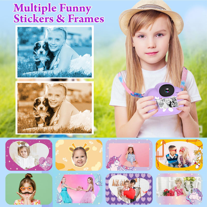 Kids Digital Camera Instant Print, Portable Instant Camera for Girls, Ages 3-10 (Purple) Purple