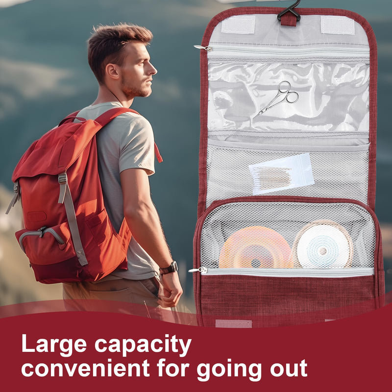 Ostomy Travel Bag, Hanging Ostomy Supply Bag for Colostomy, Ileostomy, Foley Catheter, Medical Supply Organizer (Wine Red) Wine Red