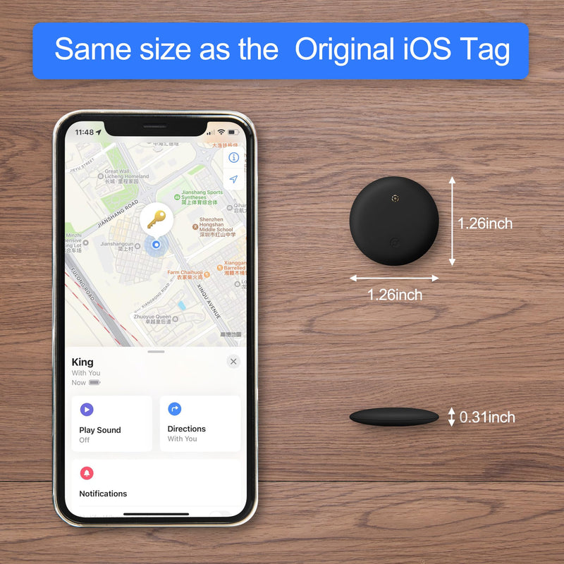 2 pack Smart Air Tracker for Apple Find My (iOS Only), Key Finder Item Locator for Luggage,Wallet,Bicycle and More, IPX6 Waterproof, Size 1.26 x 1.26 x 0.31 inches (Black) Black