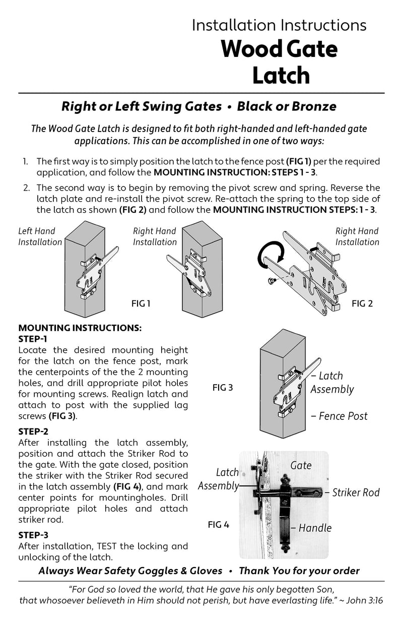 Jake Sales - Wood Gate Latch w/Handle - Wood Fence Latch Gate Kit, Wood Fence Gate Latch Opens for Either Side of Gate - Wood Gate Hardware BLACK
