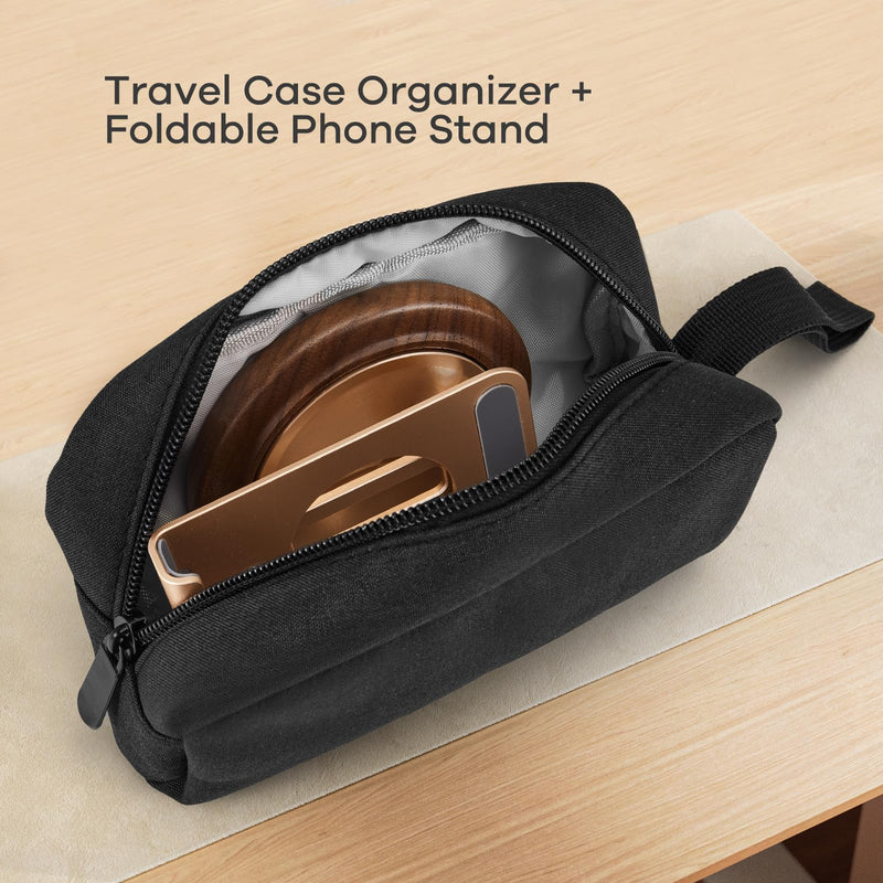 dual folding desk Phone Stand,adjustable foldable Cell Phone Holder,Cell Phone Mounts,All phones,electronics organizer travel case.Electronic accessories organizer carry case(Black+Gold)