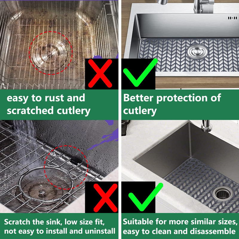 AWOKE Sink Protectors for Kitchen Sink, Kitchen Sink Protector Mat - 28.4"x15.2" Heat-Resistant Silicone Folding Non-Slip Mat for Stainless Steel Sink with Rear Drain (Grey) 28.4 x 15.2 Rear Drain