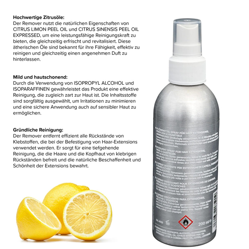Citrus Solvent Remover - Glue Remover & Adhesive Remover for Hair System, Toupee, Hair Extensions, Wigs & Hairpieces - Made in Germany, Dermatologically Tested (200 ml (Pack of 1) 200 ml (pack of 1)