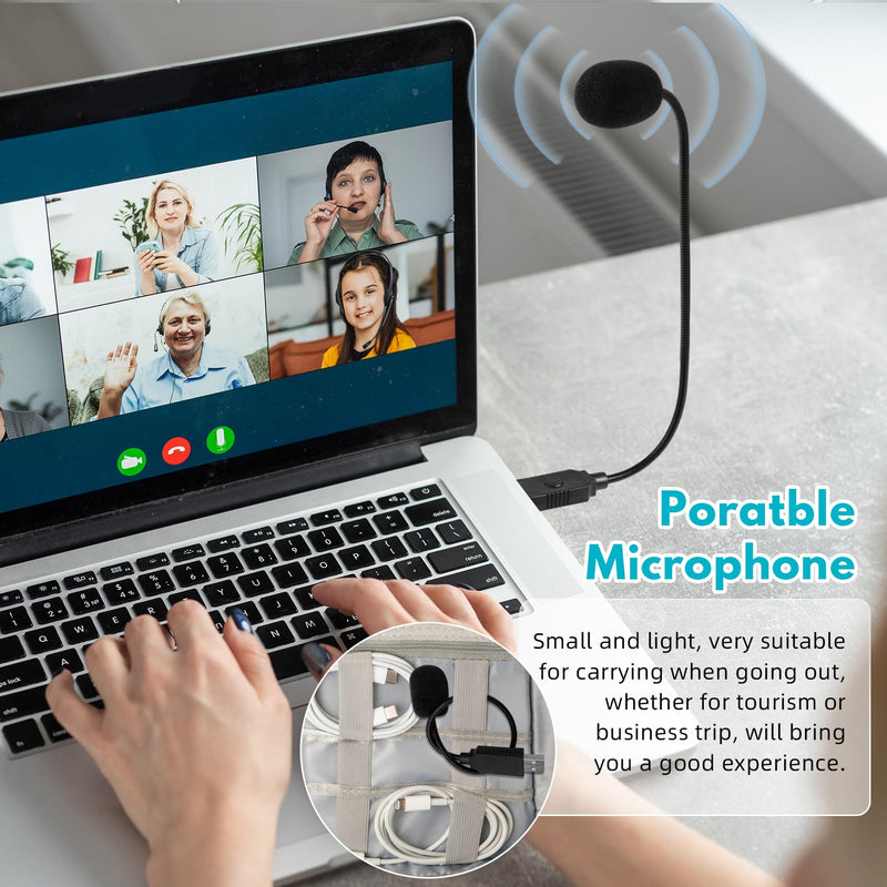 Mini USB Microphone for Laptop, External Desktop Computer Small Mic, Condenser Portable Mic with Gooseneck & Mute Button, Compatible With PC and Mac, Plug & Play, For Meeting, Call Voice (Black) Black