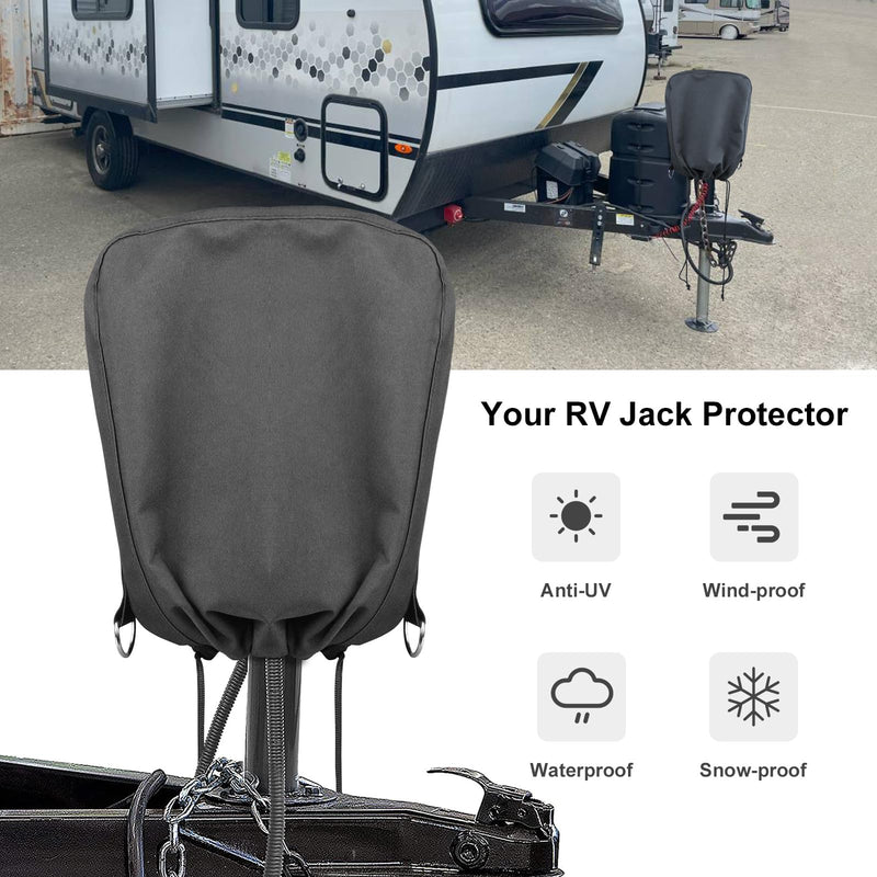 RV Electric Tongue Jack Cover Waterproof 900D Oxford Fabric Universal Trailer Jack Protective Cover for Outside Camper RV Accessories-Black 14″(H) x 5″(W) x 10″(D)