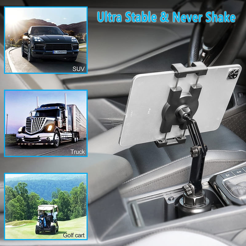 Cup Holder Tablet Mount for Car [Height Adjustable Arm] Vehicle/Truck Cupholder Tablet Mount Drink Holder for 4-12.9" Devices, iPad Pro Air Mini, Galaxy Tabs, iPhone, Tablets & Phones