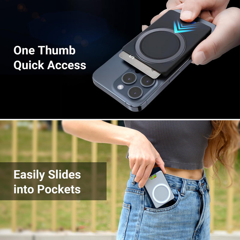 PROfezzion Magnetic Wallet with Double Magnets, Plastic Mag Safe Card Holder Slim Magnetic Phone Wallet Compatible with iPhone 15 14 13 12 Series & Mag Safe Case, Fit 2 Cards, Anti-Drop, Black