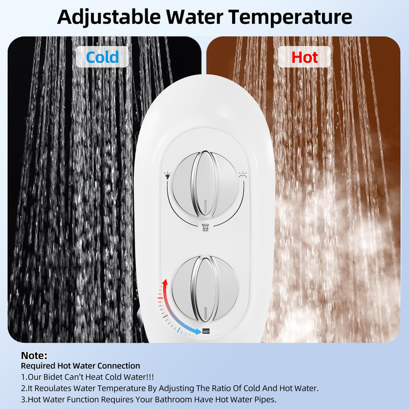 Ultra-Slim 3-in-1 Bidet Attachment for Toilet, Adjustable Warm/Cold Water & Pressure, Self-Cleaning Dual Nozzles for Posterior & Feminine Wash, Easy Install (White） Chrome, Cold & Warm