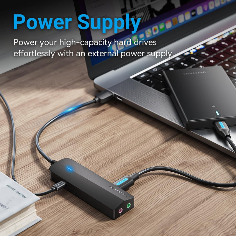 VENTION USB 3.0 Hub, 3 USB A Ports, USB to 3.5mm Jack Audio Adapter, USB External Sound Adapter for Windows Mac Linux PC Laptop Destops PS5 Switch 2 Double Jack-3 Usb Port