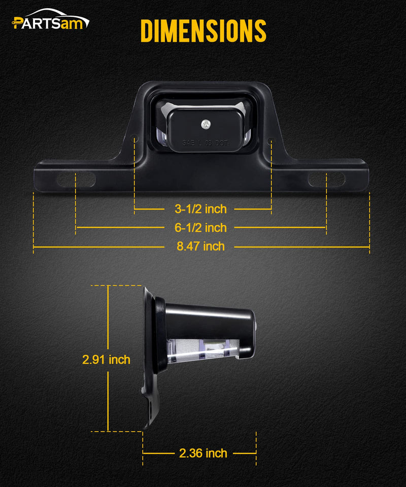 Partsam LED License Plate Light Waterproof 12V DC License Tag Light with Holder Drainage Hole Steel Bracket Mount ABS Housing PC Lens for Trailer Truck Pickup UTV ATV RV Boat 12V DOT Compliant Black