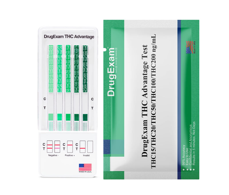 5 Pack - DrugExam Multi Drug Screen Test. Testing for Marijuana (THC). Easy to Use Urine Test. Detailed Instructions Included. 5