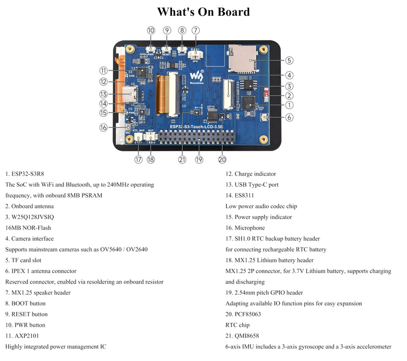 ESP32-S3 3.5inch Capacitive Touch Display Development Board, 320×480 IPS, QSPI I2C Interface, Wi-Fi&BLE 5, ESP32 with Display, Supports AI Speech Interaction and Offline Voice Control, with Speaker