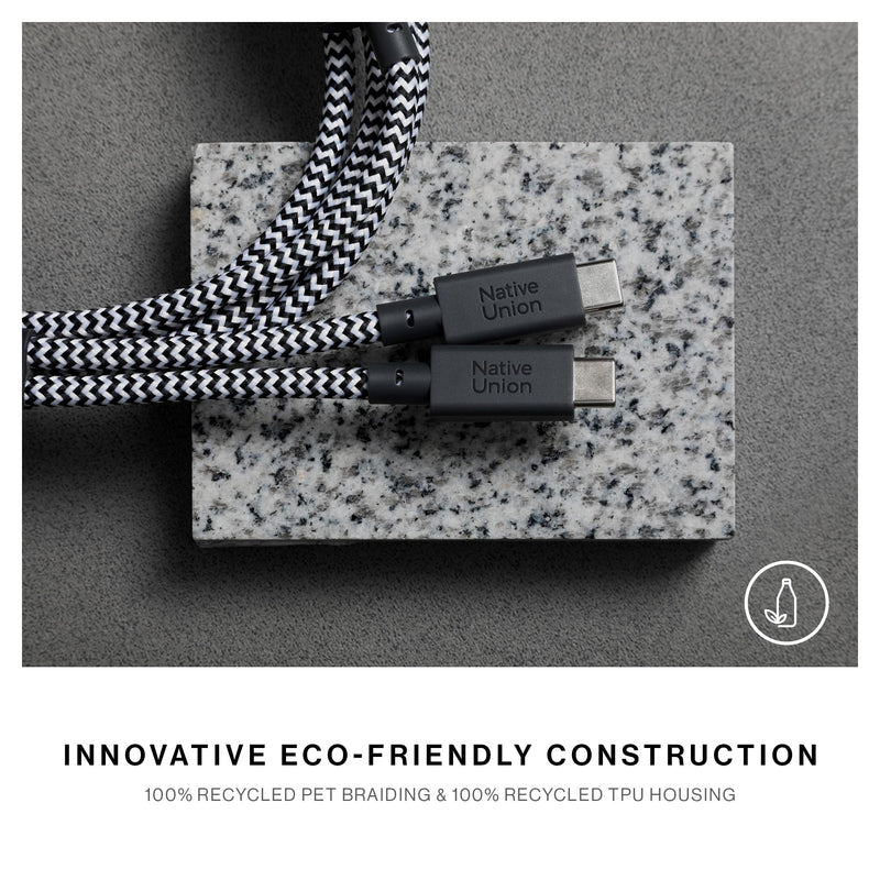 Native Union Belt Cable 2-in-1 – 6.5ft Multi-Device High Speed Charging Cable with Leather Strap for All Type-C Devices – 140W USB-C to Two USB-C Connectors – Made with Recycled Materials (Cosmos) Cosmos