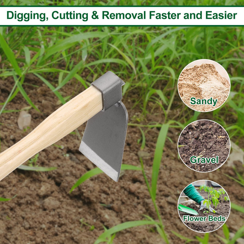 HARFINGTON Garden Hoe 15" x 4.45" Steel Hoe Garden Tool Anti-Rust with Non-Slip Wooden Handle Edger Weeder Shovel for Backyard Loosening Farm Planting Weeding