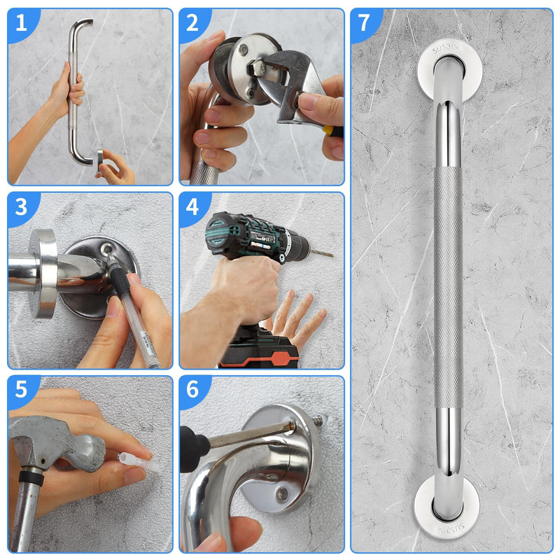 2 PCS Shower Grab Bars for Seniors, 24 Inch Anti Slip Shower Handle, Stainless Steel Bathroom Balance Bar, Safety Hand Rail Support, Assist Bath Handrails for Handicap, Elderly, Pregnant 2 PCS-24IN