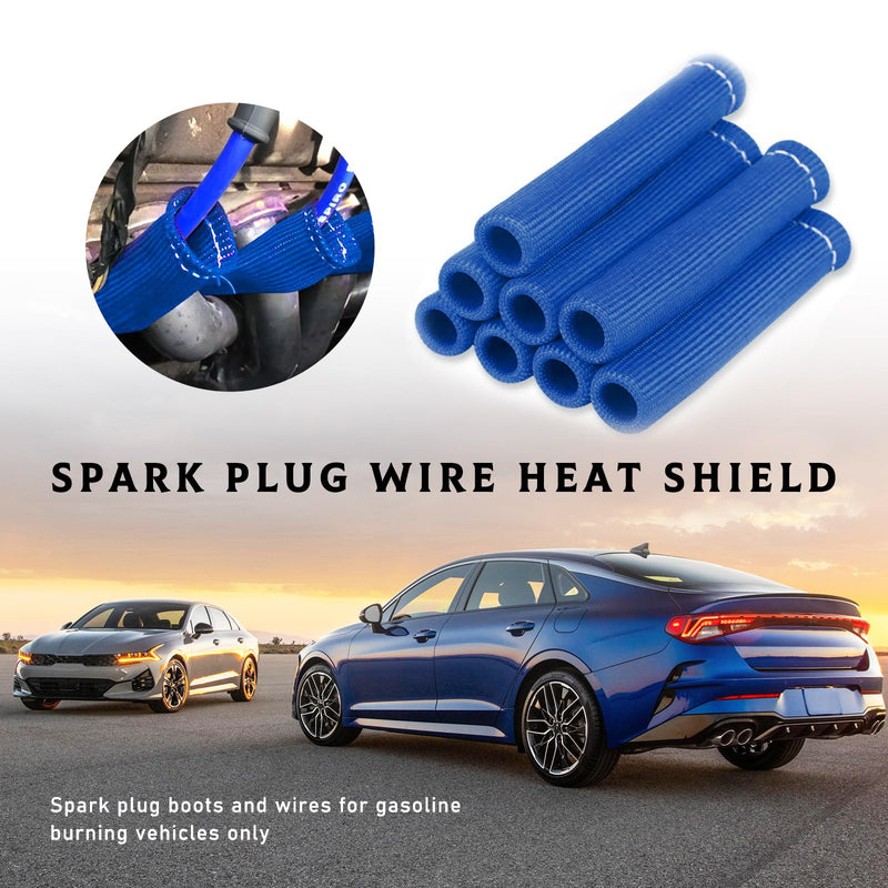 8 PCS Spark Plug Wire Boots, 6 Inch Automotive Spark Plugs Heat Shields Cover, 1200° Vehicle Spark Plug Wire Boots Heat Shield Protector, Universal Car Accessories (Blue) Blue