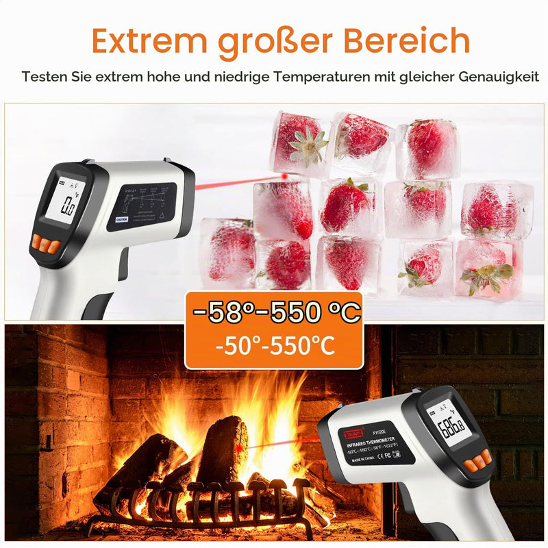 Infrared Thermometer (-50°C to 550°C), XinJiaYi Laser Temperature Gun for Pizza Oven, Non-Contact Laser Thermometer Gun for Cooking/BBQ/Grill/HVAC, Surface Thermometer, Grey