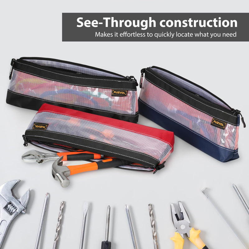 Clear Tool Pouch, 14" Long Tool Bag, Small Zipper Pouch, See Through Tool Pouch Bag for Tool Box Organizers and Storage, Heavy Duty Tool Bag for Men and Women, 3 Pack Semi-trans 14"-narrow