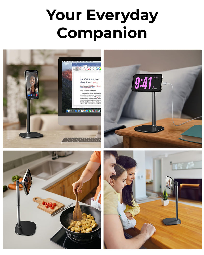COOPER MagStand - Adjustable Magnetic iPhone Stand for Desk & Phone Holder for Video Recording, Compatible with MagSafe, Stand for iPhone 17 Pro Max, 16/15/14/13/12, Small Mag Safe Tripod (Black) Night Black