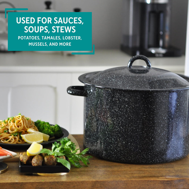 MIRRO 7.75qt Enamel Stock Pot, Black 7.8 Quarts