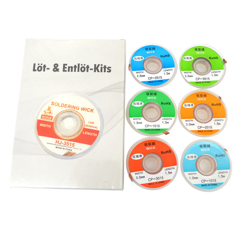 Solnoa 6 Rolls Desoldering Wire Desoldering Braid Wire Soldering Wick Desoldering Braid Wire Solder Wick Solder with Flux Soldering & Desoldering Devices (1.0/1.5/2.0/2.5/3.0/3.5 mm)