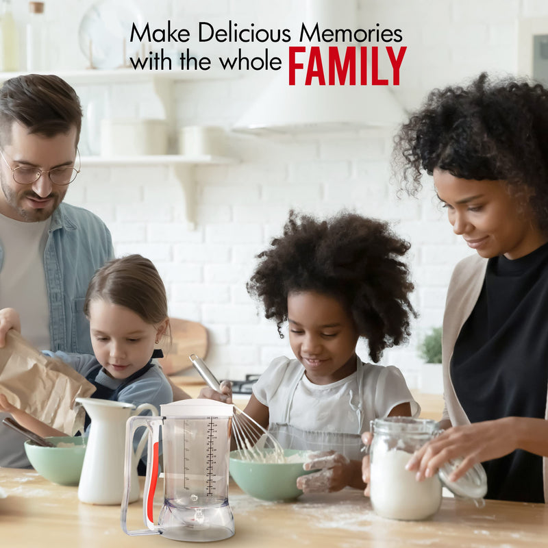Kid Friendly Mess Free Pancake Cupcake Batter Dispenser Squeeze Handle for Precise Portion Control, Great for Waffles, Crepes | 4 Cup Capacity (White) White