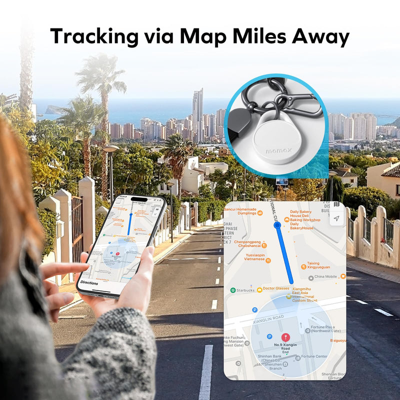 Momax Tracker Electronics Key Finder Luggage Tracker Smart Tag for Key, Backpack, Wallet, Pets Works with Apple Find My (iOS Only) and Global Search Range Include DIY Personalized Stickers White