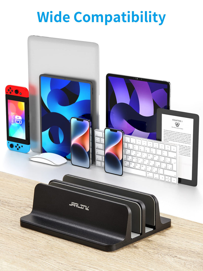 JARLINK Vertical Laptop Stand Holder, Aluminum Double Desktop Stand Holder with Adjustable Dock (Up to 17.3 inch), Compatible with MacBook, Surface, Chromebook, and Gaming Laptops, Black 2-slot