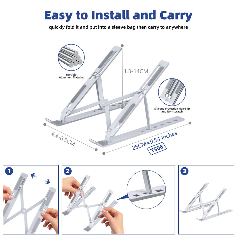 GOLDPRO Portable Laptop Stand Ultralight Aluminum Alloy Adjustable Laptop Stand Deal Laptop Riser for Desk or Travel Computer Stand for Laptop 7 Holes 9.8 Inches-Sliver TS06Silver