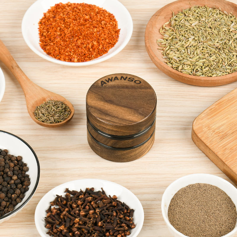 3-Piece Grinder, 2.5" Walnut Wood and Aluminum Grinder for Kitchen Spices Brown 2.5"