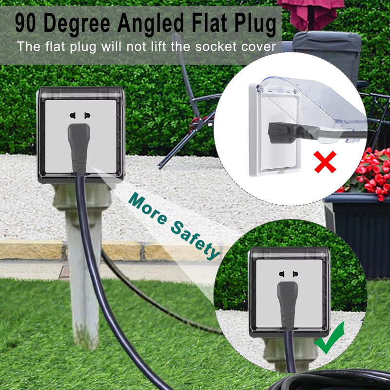25FT Black Outdoor Extension Cord - Flat Plug, Waterproof SJTW 16Gauge, 125V 13A 1625W 3Prong Grounded Exterior Cord, Cold Weather 25FT