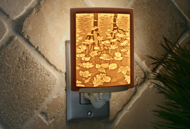 The Porcelain Garden Still Reflections - Curved Porcelain Lithophane Night Light, Decorative Wall Plug in Nursery, Bedroom Kitchen, Bath, Hallway Nature Fall Themed Accent Light