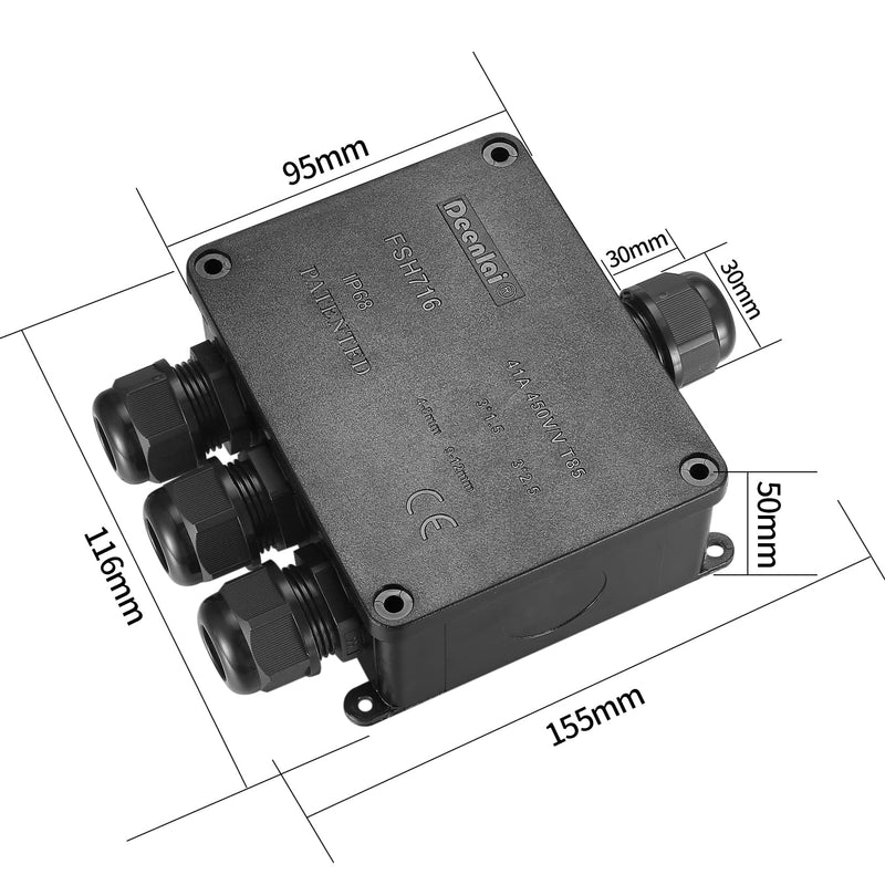 IP68 waterproof junction box, 4-way outdoor cable connector junction box, black extension cable junction box cable connector for cables 4-12 mm outdoor waterproof