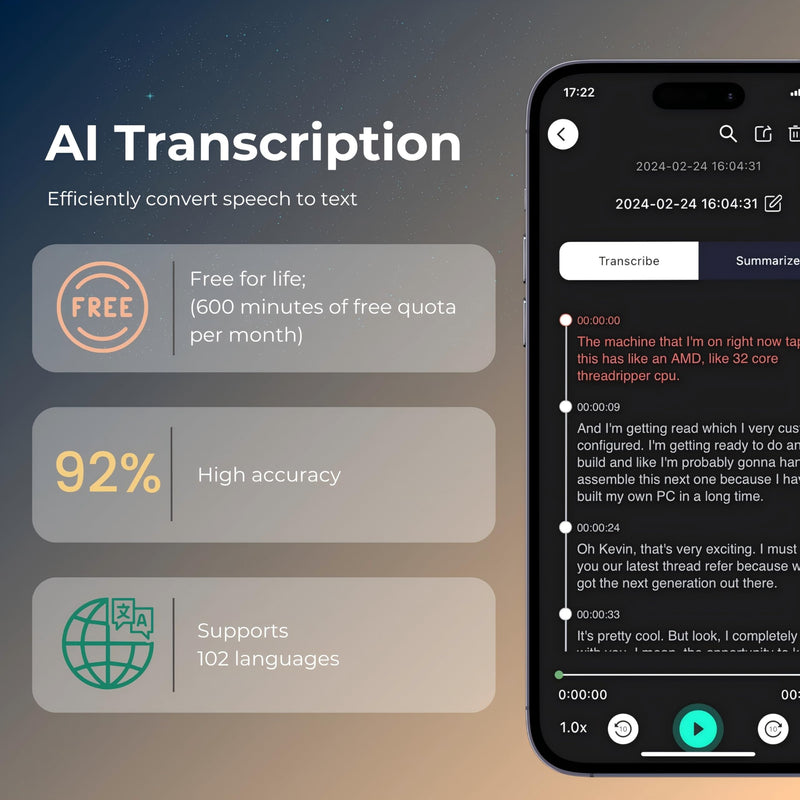 Voice Recorder with AI Speech-to-Text Transcription, Summarization, App Control, 64GB Storage, and a Magnetic Design, Audio Recorder for Calls, Lectures, and Meetings by FoCase Rec