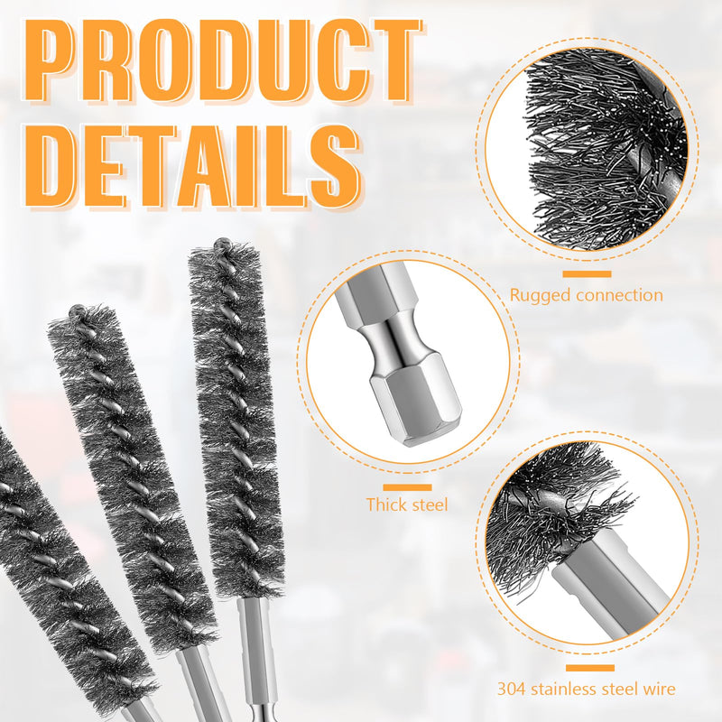 Geiserailie Bore Brush Bristles Wire Brush for Power Drill Cleaning Wire with Hex Shank Handle for Power Drill Cleaning (40 Pieces,Stainless Steel) 40 Stainless Steel