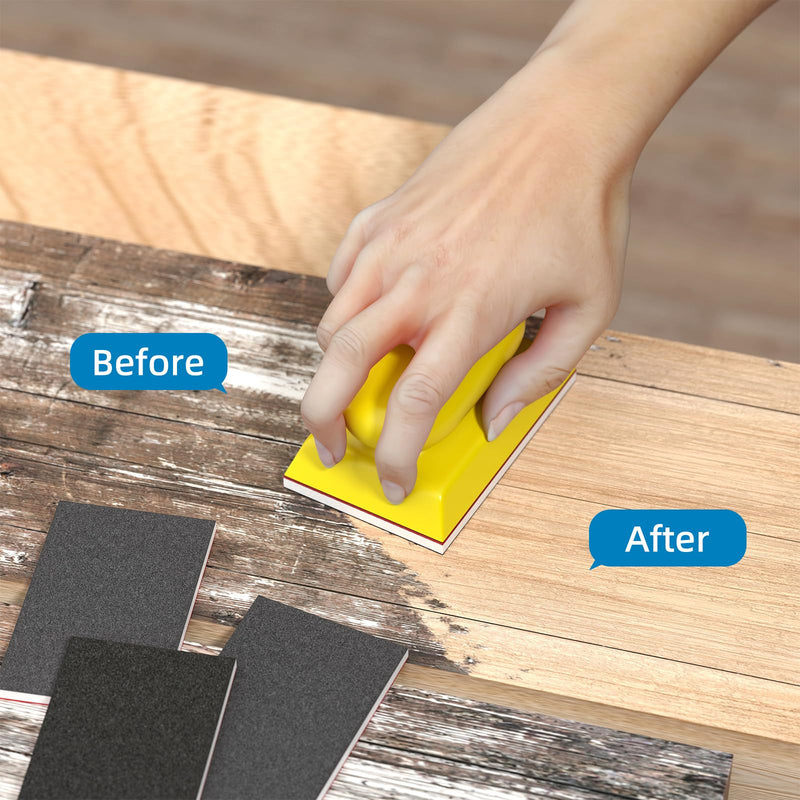 BURMONG 25 Piece Sanding Sponge Set with Hand Sanding Block, Grit 80-3000, Wet and Dry Sanding, Reusable for Wood, Furniture, Metal, Paint and Drywall (Grit 80-3000)