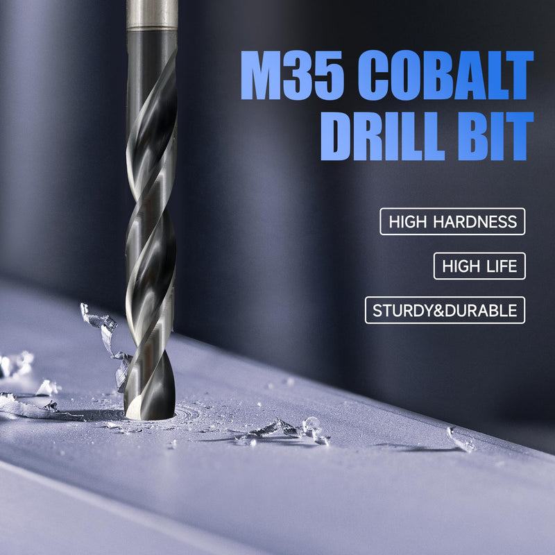 Pro Edge M35 Cobalt Drill Bit Set Titanium Aluminum Nitride Coated (TiAlN) with Bullet Point Tip 20pcs Metal Drill Bit Set for Stainless Steel Hardened Metal Cast Iron (1/16"-1/2") 20pcs 1/16"-1/2" Black 20