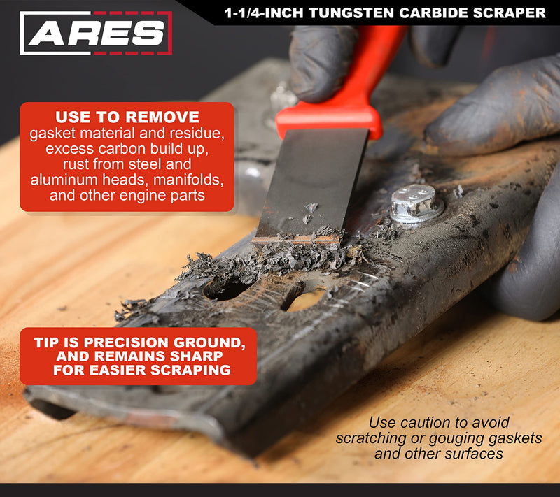 ARES 10040 – Tungsten Carbide Scraper – 1-1/4-Inch-Wide Blade – Tungsten Carbide Blade Tip with Abrasive Finish – Removes Residue from Steel, Aluminum, and More 1-1/4-Inch Scraper