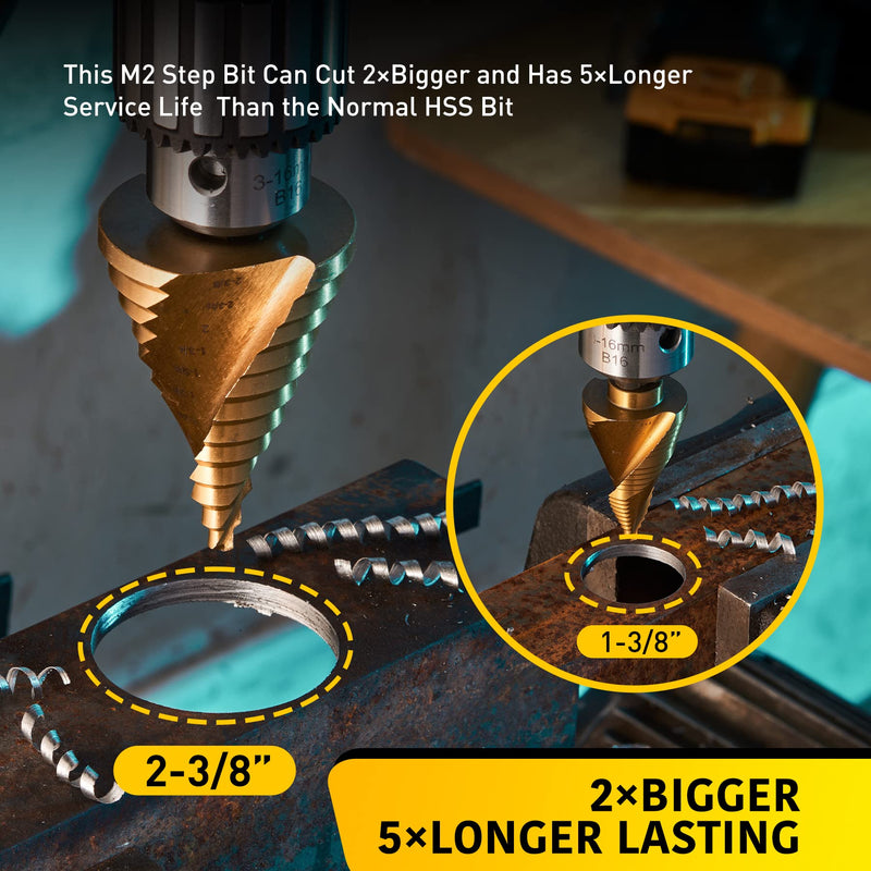 Anfrere Large Step Drill Bit, 1/4 to 2-3/8 inch High Speed Steel Drill Cone Bits for Sheet Metal Hole Drilling Cutting, Sprial Unibit Extra Large 2-3/8 inch 1pc M2 Larger Bit (Gold)