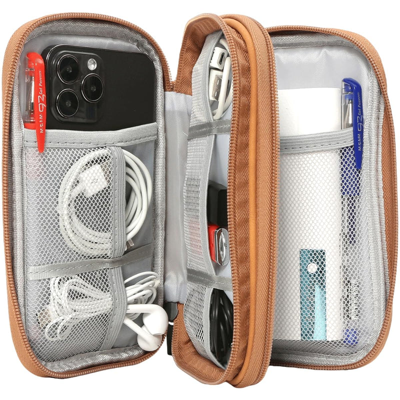 Travel Cable Organizer Pouch Electronic Accessories Carry Case Water Resistant Accessories Organizer Pouch Bag for Cable, Cord, Charger, USB, Phone, Power Bank, Earphone (Brown, Medium) Brown