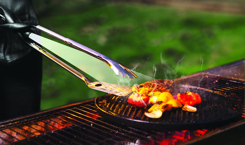 Jokari Pro Grade 6 in 1 Lighted Grill Tool. All in One Cooking Utensil Includes Easy Grip Handle, Spatula, Adjustable Tongs, Knife Blade, Scraper, Bottle Opener and LED Flashlight for Night Grilling. Tool Only