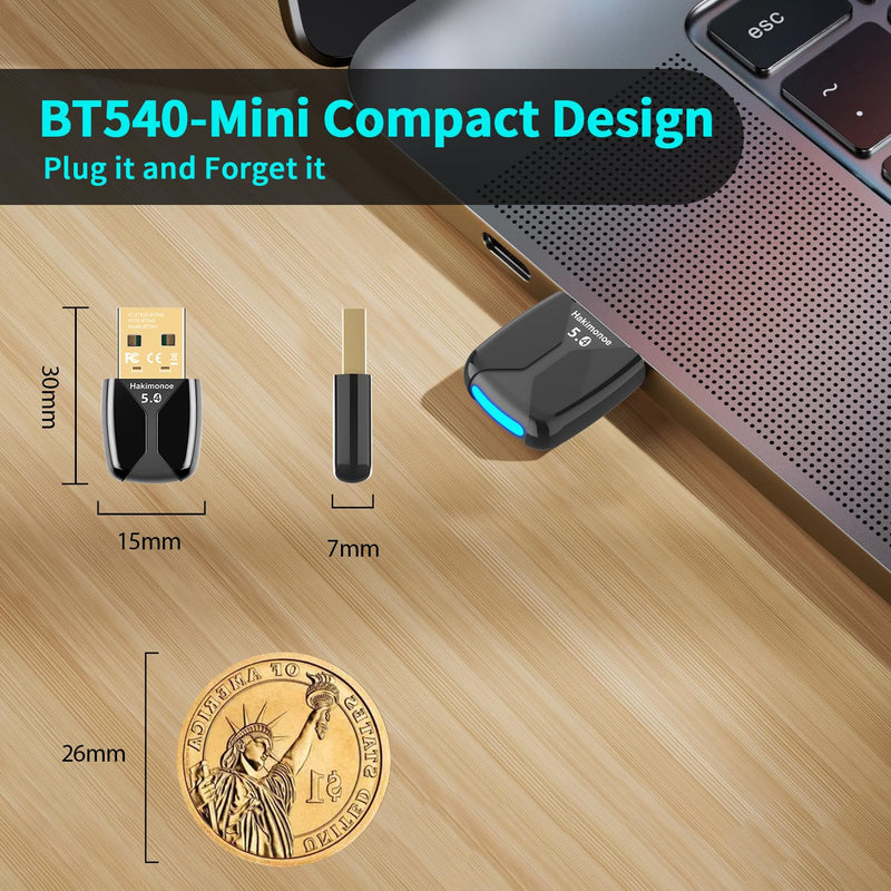 Upgraded USB Bluetooth 5.4 Adapter for PC, Wireless USB Dongle for Laptop Desktop Windows 11 10 8.1 7, Plug n Play Bluetooth Headphones Headset Speaker Mouse Keyboard Printer Controller